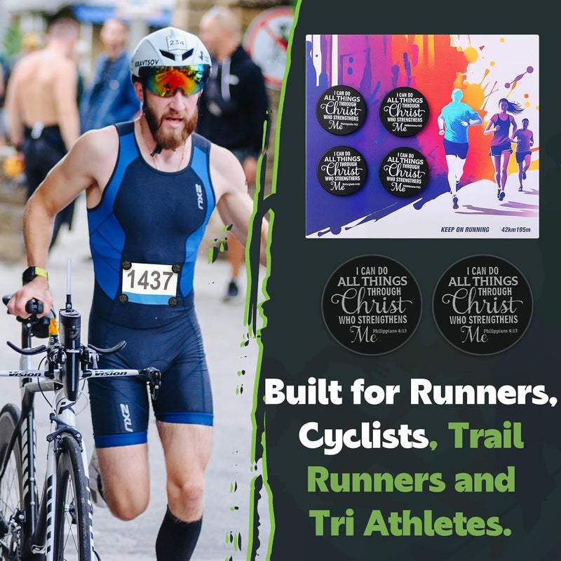 Suncalla 12Pcs Race Bib Clips for Runners Bible Verse Running Bib Holder Clips No Magnets No Pins Lightweight Lock Fasteners for Secure Marathon Cycling Reusable Replacement Accessories(Black) - Image 4
